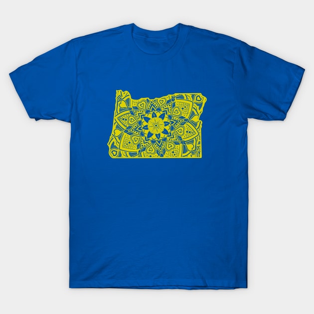 Yellow Oregon State Gift Mandala Yoga OR Art T-Shirt by Get Hopped Apparel